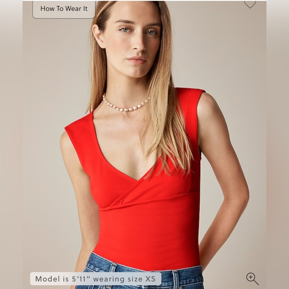 J. Crew Cap Sleeve Crossover Top Stretch Cotton Blend Size L Vintage Red NWT
